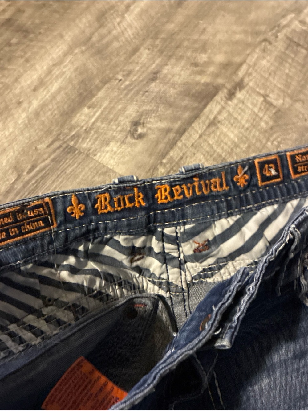 Vintage Rock Revival Jeans Men’s Blue Cotton Straight Distressed Flap SZ 42 - Picture 8 of 16
